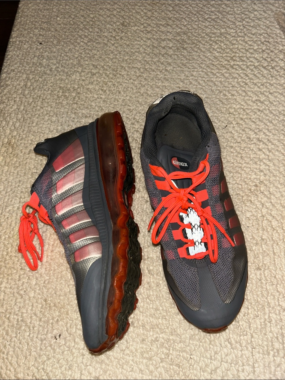 Nike Gray and Bright Orange Air Max Sneakers